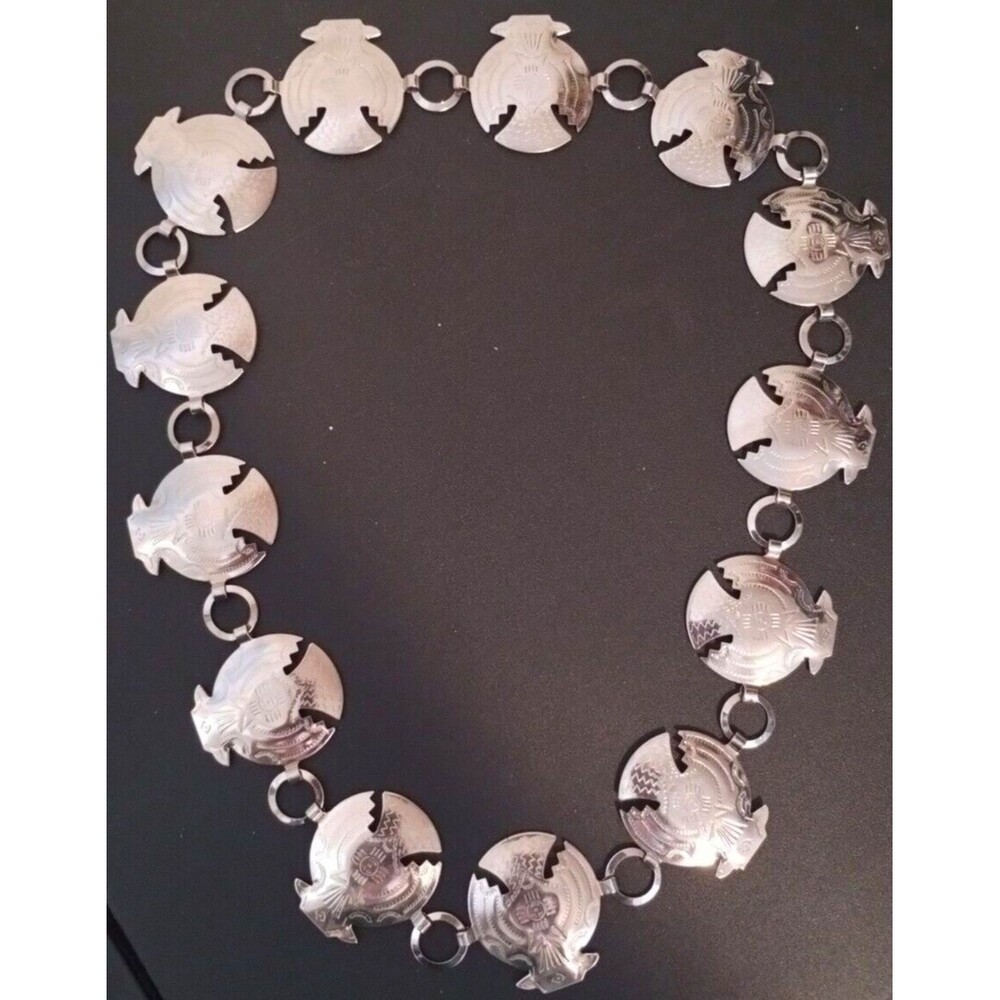 Ornamental Thunderbird Large Silvertone Southwest Style Necklace or Belt 31" - Picture 5 of 8